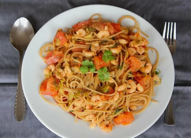 Spaghetti z krewetkami i chilli